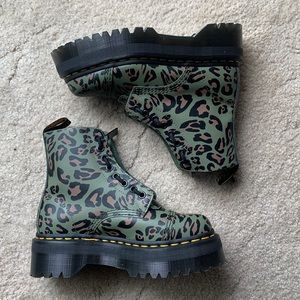 Dr. Martens Green Leopard Print Combat Boots